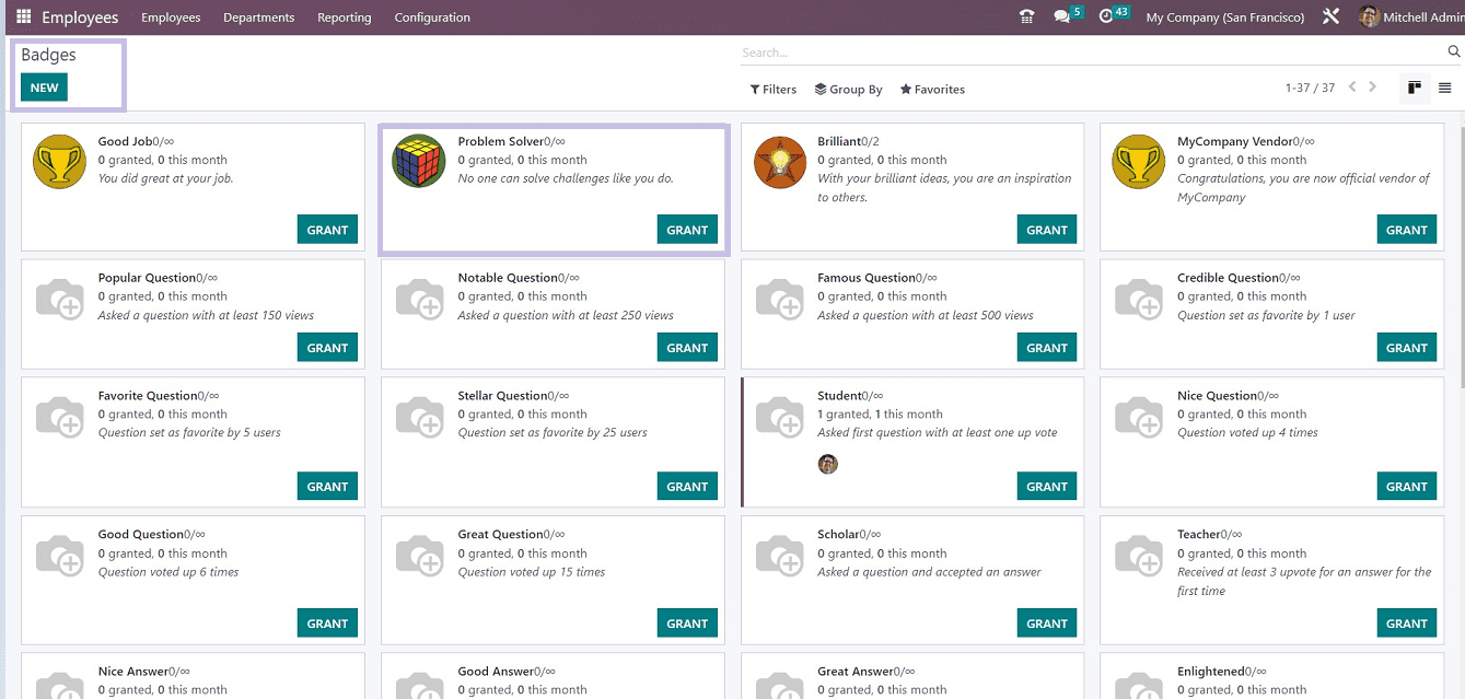 An Overview of the Badges Page on the Odoo Employees Module