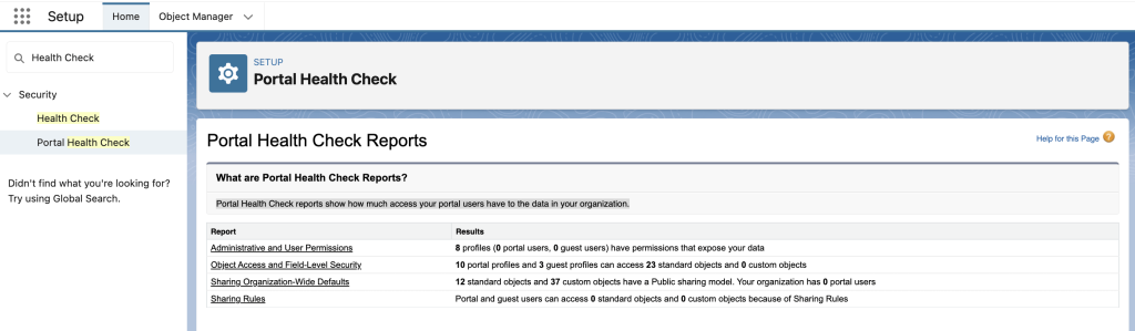 Salesforce Health Check Configuration