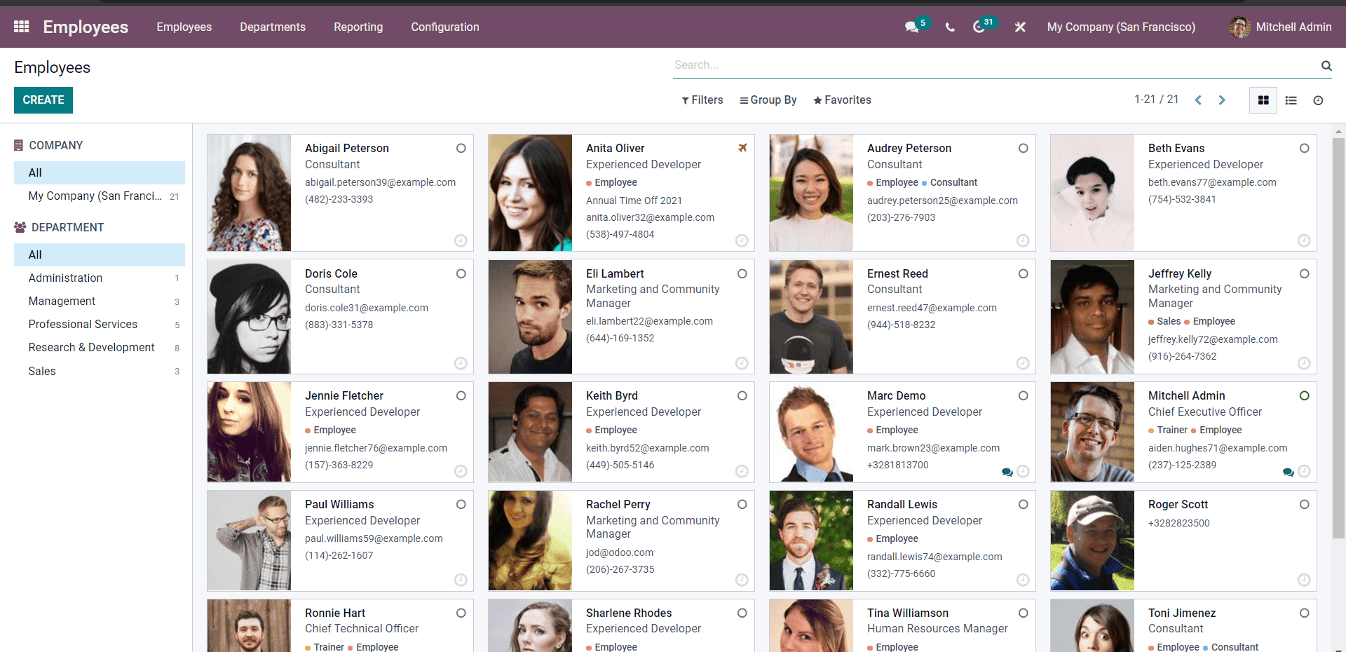 The Odoo Employee Module in Kanban Format