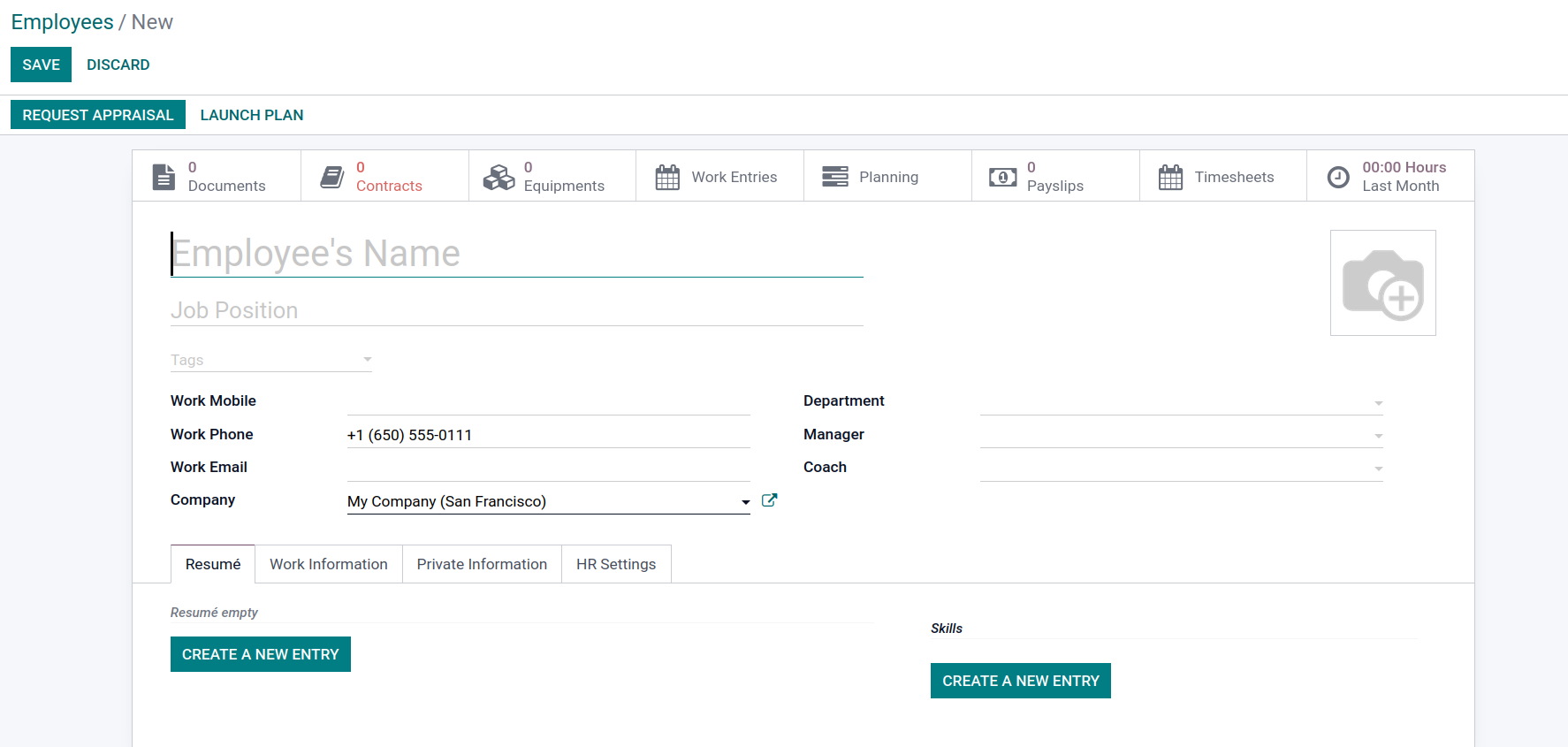 Odoo Employee Module Creating a New Employee Form