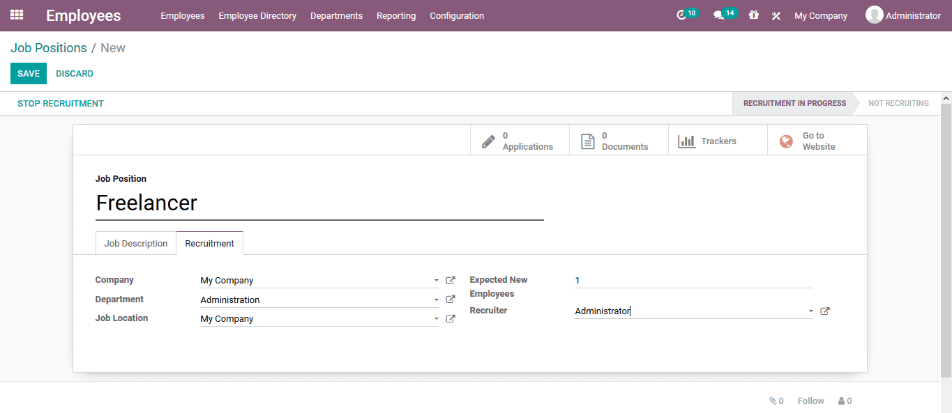 An Overview of the Employee Job Positions Page in the Odoo Employees Page